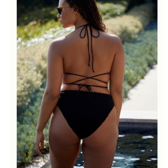 Good American Swim Bottom Women Black Jacquard Rise Better Bikini Cheeky - Picture 13 of 13